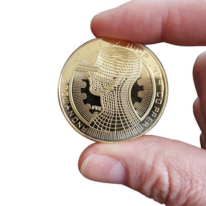 Bitcoin Münze Anonymous Kopf V.2 40mm vergoldet mit Münzkapsel