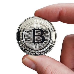 Bitcoin Münze Anonymous Kopf V.2 40mm versilbert mit Münzkapsel