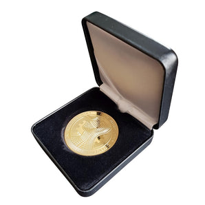 Bitcoin Münze Anonymous Kopf V.2 40mm vergoldet mit Münzetui schwarz