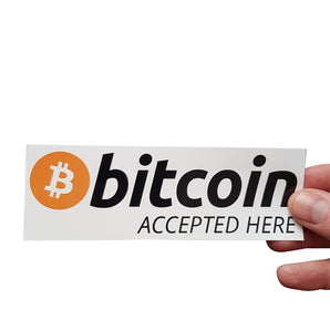 Aufkleber "bitcoin accepted here" 148x50mm