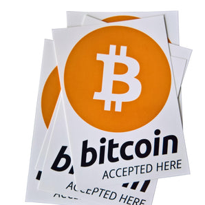 Aufkleber "bitcoin accepted here" 74x105mm DIN A7
